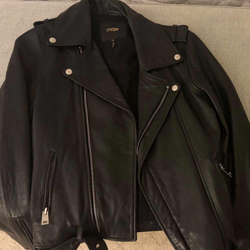 Maje Black Leather Biker Jacket